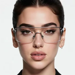 Dua lipa wearing futuristic glasses, realistic face, highly detailed face, highly detailed