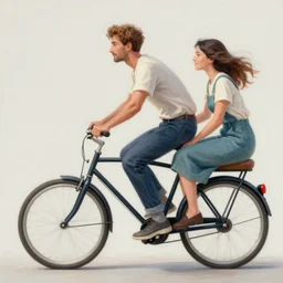 a painting of a man and a woman riding a beeple - cycle, a cubist painting by elizabeth murray, behance, cubo - futurism, cubism, oil on canvas, airbrush art