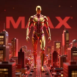 pro - vida, cosmic integration, at first, man is within himself. then he leaves himself, goes to his city ; after his city by greg rutkowski and thomas kinkade, trending on artstation, red and gold color scheme, macro up view of a giant human metallic of 1 km of hight walking on the city, tron, close up bokeh hiperrealistic neon glow darkness dramatic, sharp focus, octane render, imax