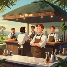 cartoon fun drawing of australian cannabis baristas