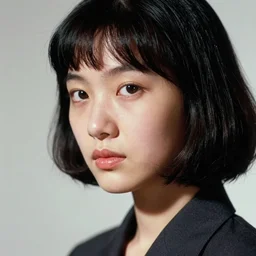 ektachrome, 3 5 mm, highly detailed : incredibly realistic, youthful asian demure, perfect features, feminine cut, beautiful three point perspective extreme closeup 3 / 4 portrait photo in style of chiaroscuro style 1 9 7 0 s frontiers in flight suit cosplay vogue fashion edition
