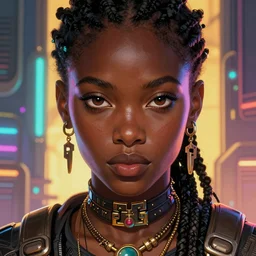 african hydropunk bounty hunter, science fiction, highly detailed, digital painting, beautiful eyes, symmetry, concept art, sharp focus, illustration, global illumination, radiant light, synthwave colors, detailed and intricate environment, art by artgerm and greg rutkowski and magali villeneuve and ilya kuvshinov!
