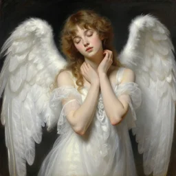 a detailed fashion studio portrait of am angelic anime girl, eyes closed, painting by gaston bussiere, craig mullins, j. c. leyendecker
