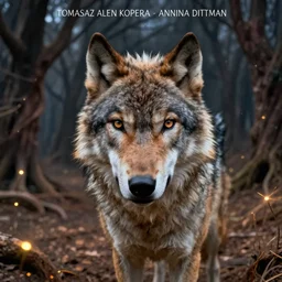 a stunning ultra detailed fantasy fine art photo of a direwolf in a barren sinuous forest surrounded by fireflies, by tomasz alen kopera and anna dittman, night, very detailed, perfect eyes and face, deep depth of field, 3 5 mm lens, soft lighting, artstation, highly coherent, 8 k