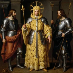 full body image of a catholic priest wearing spagetthi fractals, spagetthi armor, ancient spaghetti warrior, highly detailed, by giuseppe arcimboldo and ambrosius benson, renaissance, romanticism, intricate and intense oil paint, a touch of beksinski and takato yamamoto, realistic
