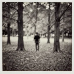 hide and seek behind the trees, pinhole camera effect, lomography effect, analogue photo quality, monochrome, blur, unfocus, oil on linen, Chiaroscuro, painted by Giovanni Baglione, photos 90s colors