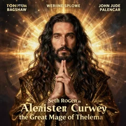 A Magical Portrait of Seth Rogen as Aleister Crowley the Great Mage of Thelema, art by Tom Bagshaw and Wayne Barlowe and John Jude Palencar