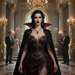Majestic and regal portrait of a riveting female vampire, indoor palatial dwelling, intricate, epic, elegant, menacing, fantasy, highly detailed, digital painting, hard focus, beautiful volumetric lighting, epic light, ultra detailed, by Leesha Hannigan, Ross Tran, Thierry Doizon, Kai Carpenter, Ignacio Fernández Ríos