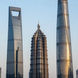 a boat sitting on top of three skyscrapers