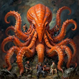 detailed zoological portrait of orange cthulhu by kuldar leement and ruan jia and brad rigney and micha karcz and brad rigney