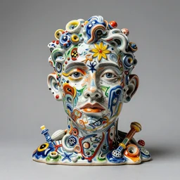3 d graffiti sculpture, made of colorful and complex porcelain, popping out of the frame by digitaldoes, studio portrait, studio lighting