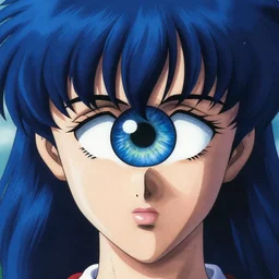 Giant 👁 on 👤🔵. High detail, hyperrealism, masterpiece, rich deep colors, realistic, art by Yoshitaka Amano.