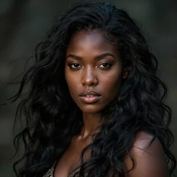 a beautiful african woman, 8 k, hyperrealistic, hyperdetailed, beautiful face, long hair windy, dark fantasy, fantasy portrait by laura sava