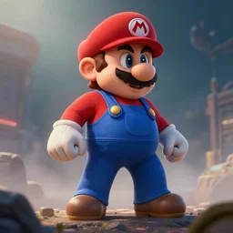 super mario annihilation ,cinematic lighting, hazing fog, william blake award winning concept art