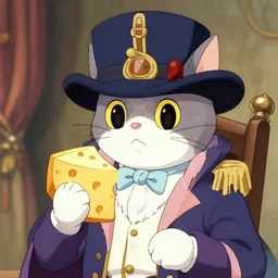 a cat dressed as Napoleon holding cheese by Rumiko Takahashi