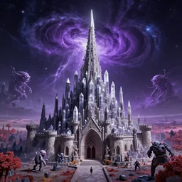 a photograph taken during An Immense infrared Dream storm over Alcobaça Monastery on the moon with crystal spires, obsidian turrets, and nanolithography goblin warfare and ultraviolet cosmic auras penetrating the stratosphere, direction head lead designer landscape concept art architectural by Vasiliy Poryagin, Oleksiy Rysyuk, Phillip Neyman, Craig Mullins, Mauro Cerati.