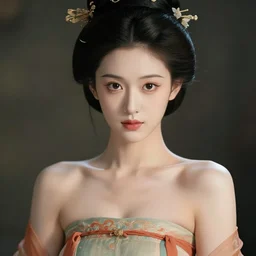beautiful fashion girl in tang dynasty with big eyes, strapless dress, character portrait in the style of thomas river and artgerm, wlop, cinematic lighting, hyperdetailed, 8 k realistic, symmetrical, global illumination, radiant light, halo, love and mercy, frostbite 3 engine, cryengine, dof, trending on artstation, digital art, chanel
