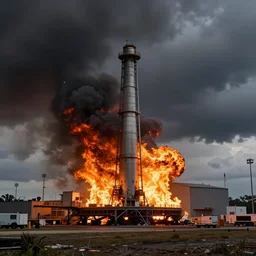 the vehicle assembly building at kennedy space center on fire, photorealistic