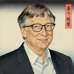 a portrait of Bill Gates, highly detailed, in the style of ukiyoe