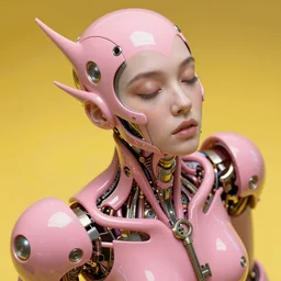 hyperrealist highly intricate neo-modern portrait pink pearlescent exoskeleton beautiful goddess concept art pascal blanche key sage dramatic yellow lighting 8k high angle shallow depth of field