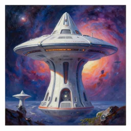 a beautiful painting of a galactic federation outpost, by Christophe Vacher and Bastien Lecouffe-Deharme, trending on artstation, vivid color scheme,highly detailed,4k render