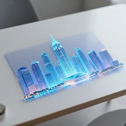 hologram of futuristic city on a table