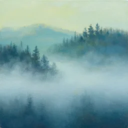 acrylic painting misty forest shades horizon