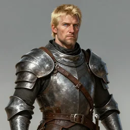 concept art, 50 years old men, blonde, blue eyes, medieval leather armor, no helmet, high detail, digital art, realistic