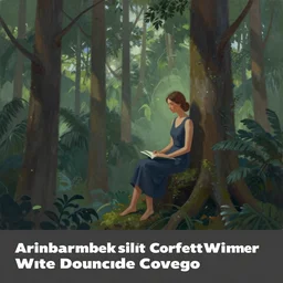 a painting of a woman sitting in a tall forest, painting by will barnet, artstation contest winner, matte painting, 2 d game art
