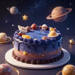 A Cake looking like Space, stars, planets, bakery, realistic, unreal render, unreal engine 5, octane, high definition, behance, artstation