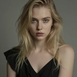 ultra detail, beautiful young woman, blonde hair, black dress, moody, muted colors, j scott campbell,