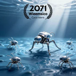 photograph of cyborg microfauna in blue water