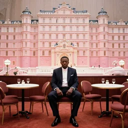 film by wes anderson, the grand budapest hotel style, pulp fiction movie, highly detailed, photorealistic, full - body, samuel l jackson posing in cafe, perfect symmetrical eyes, 8 k resolution, digital art, hyper realistic