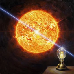 portrait, oil painting, metanarrative, a light one billion times brighter than the surface of the sun, coming from a ordinary lamp, dazzling laser, intricate digital art