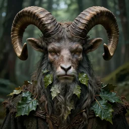 forest druid with ram horns and leaves in his beard | highly detailed | very intricate | symmetrical | cinematic lighting | award - winning | closeup portrait | painted by donato giancola and mandy jurgens and charlie bowater | featured on artstation
