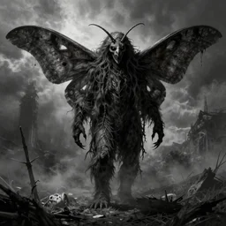 Horror Illustration of the Mothman, decrepit