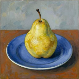 still life, pear on a blue plate, by cezanne,