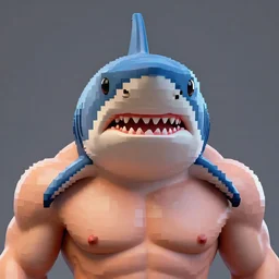 full - face close - up portrait, muscular street shark by bruce brenneise and peter mohrbacher, 3 d render, neosurrealism. digital concept art, pixel art, rendered in octane, trending on cgsociety, trending on artstation