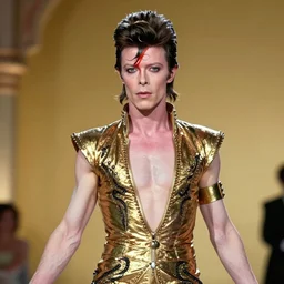 david bowie as aladdin sane, mucha style,