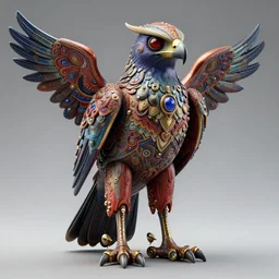 creepy falcon android :: by James Jean, Jeff Koons, Dan McPharlin Daniel Merrian :: ornate, dynamic, particulate, rich colors, intricate, elegant, highly detailed, centered, artstation, smooth, sharp focus, octane render, 3d