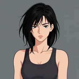 character portrait of a cool british girl with messy black hair, wearing a tanktop, lesbian, highly detailed, stylized, medium shot, vector line art, clean cel shaded vector art, by ross tron, lois van baarle, artgerm, helen huang, makoto shinkai, ilya kuvshinov, rossdraws