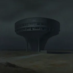 dark, horror, sci - fi, architecture, desolate landscape, painted by edward hopper