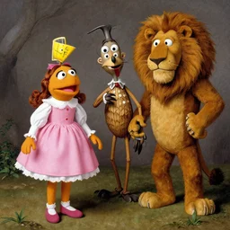 muppet dorothy the tin man scarecrow and cowardly lion from the wizard of oz by emil melmoth h r giger hieronymus bosch