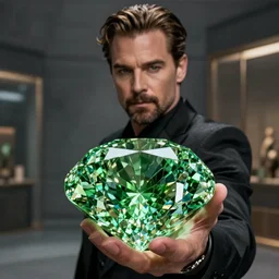 The scene in Morbius (2022) when Jared Leto activates his large green translucent brilliant cut diamond held in his palm, shot on Kodak Vision 200T, 8k, cinematography, composition, beautiful lighting