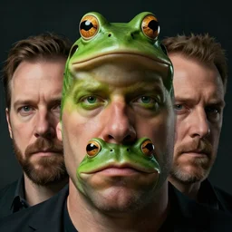 hyperrealistic mixed media image of info wars alex jones with ( ( ( ( ( ( bullfrog face ) ) ) ) ) ), stunning 3 d render inspired art by xiang duan and thomas eakes and greg rutkowski, perfect facial symmetry, hyper realistic texture, highly detailed attributes and atmosphere, dim volumetric cinematic lighting, 8 k octane detailed render, post - processing, masterpiece,