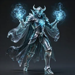 a portrait of a evil ghost magician in glass armor releasing spell, full height, moving forward, concept art, trending on artstation, highly detailed, intricate, sharp focus, digital art, 8 k