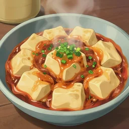 mapo tofu cartoon, hq! detailed studio ghibli food!!