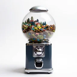 modular gumball machine, high detail macro photography, isolated on a pure white background, centered, entire object in frame, sharp focus, soft studio lighting