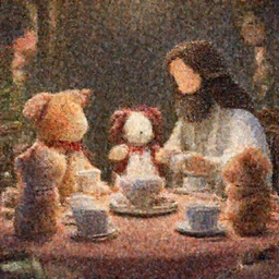 a wholesome illustration of a stuffed animal tea party with Jesus, studio Ghibli,  Pixar and Disney animation, sharp, Rendered in Redshift and Unreal Engine 5 by Greg Rutkowski, Bloom, dramatic lighting