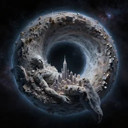 a utopian city resting on the tongue of yog-soggoth as he slumbers curled around a wormhole in outer space W 1216